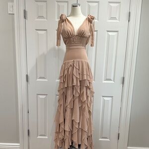 NWT H&M Conscious Exclusive Dusty Rose Ruffled Lyocell Blend Slit Gown Size 2